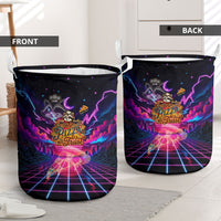 Retro Raccoon Eating Pizza Laundry Basket 80s Synthwave Pizza Arcade Neon Gaming Aesthetic
