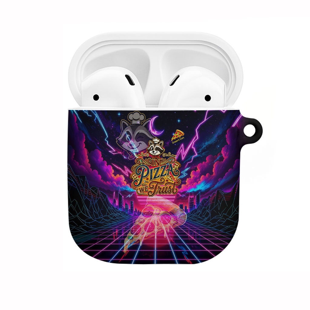 Retro Raccoon Eating Pizza AirPods Case 80s Synthwave Pizza Arcade Neon Gaming Aesthetic