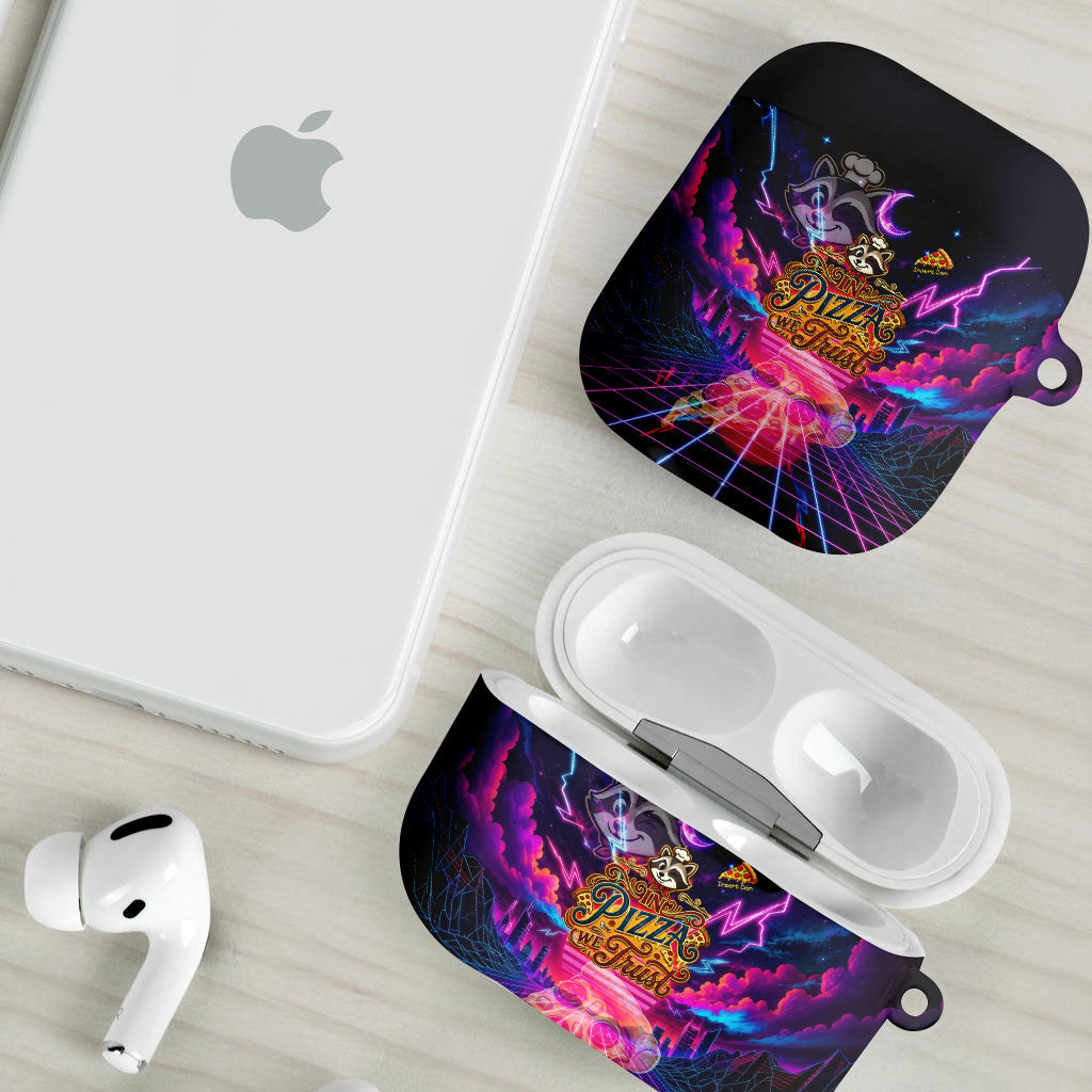 Retro Raccoon Eating Pizza AirPods Case 80s Synthwave Pizza Arcade Neon Gaming Aesthetic
