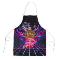 Retro Raccoon Eating Pizza Apron 80s Synthwave Pizza Arcade Neon Gaming Aesthetic