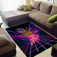 Retro Raccoon Eating Pizza Area Rug 80s Synthwave Pizza Arcade Neon Gaming Aesthetic