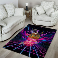 Retro Raccoon Eating Pizza Area Rug 80s Synthwave Pizza Arcade Neon Gaming Aesthetic
