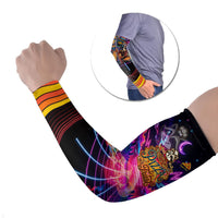 Retro Raccoon Eating Pizza Arm Sleeves 80s Synthwave Pizza Arcade Neon Gaming Aesthetic