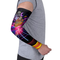 Retro Raccoon Eating Pizza Arm Sleeves 80s Synthwave Pizza Arcade Neon Gaming Aesthetic