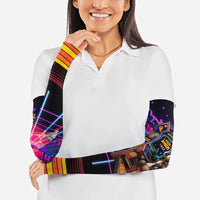 Retro Raccoon Eating Pizza Arm Sleeves 80s Synthwave Pizza Arcade Neon Gaming Aesthetic