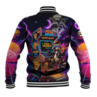 Retro Raccoon Eating Pizza Baseball Jacket 80s Synthwave Pizza Arcade Neon Gaming Aesthetic
