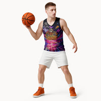 Retro Raccoon Eating Pizza Basketball Jersey 80s Synthwave Pizza Arcade Neon Gaming Aesthetic