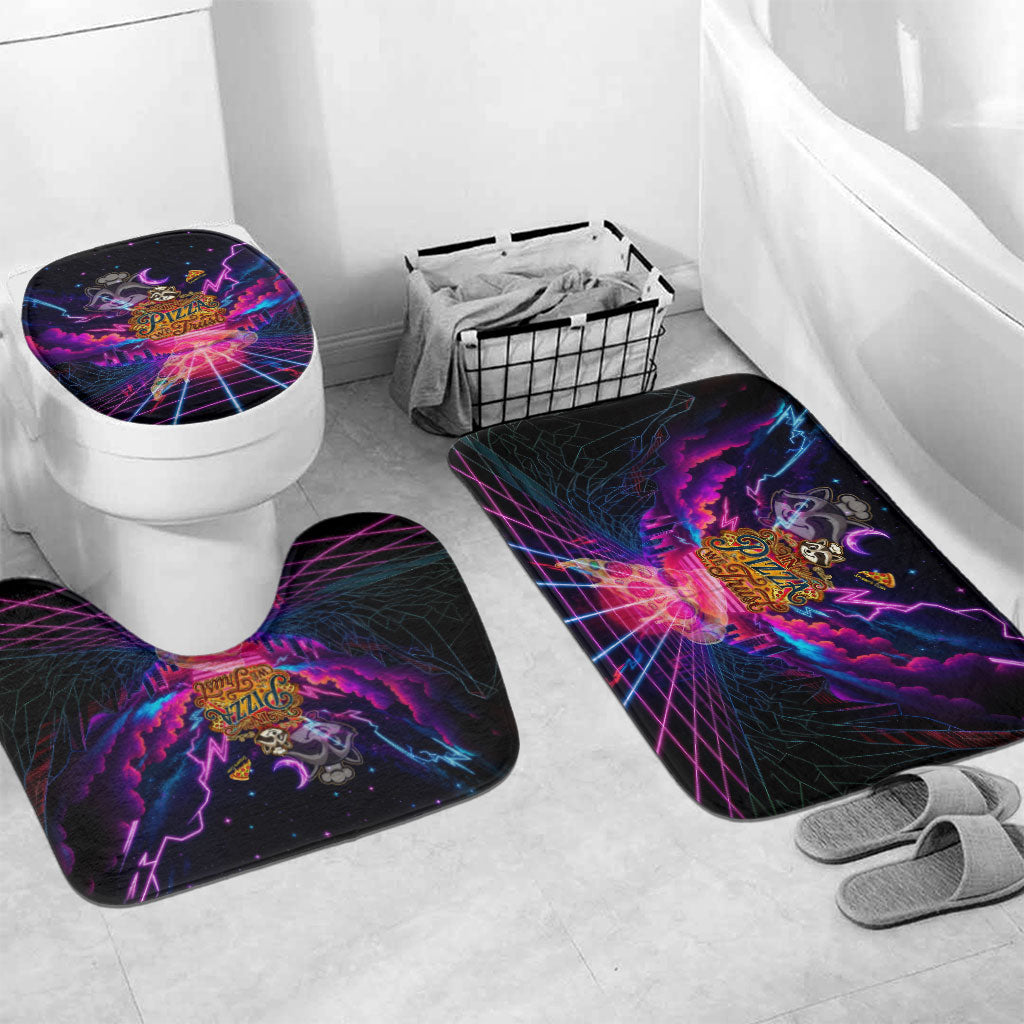 Retro Raccoon Eating Pizza Bathroom Set 80s Synthwave Pizza Arcade Neon Gaming Aesthetic
