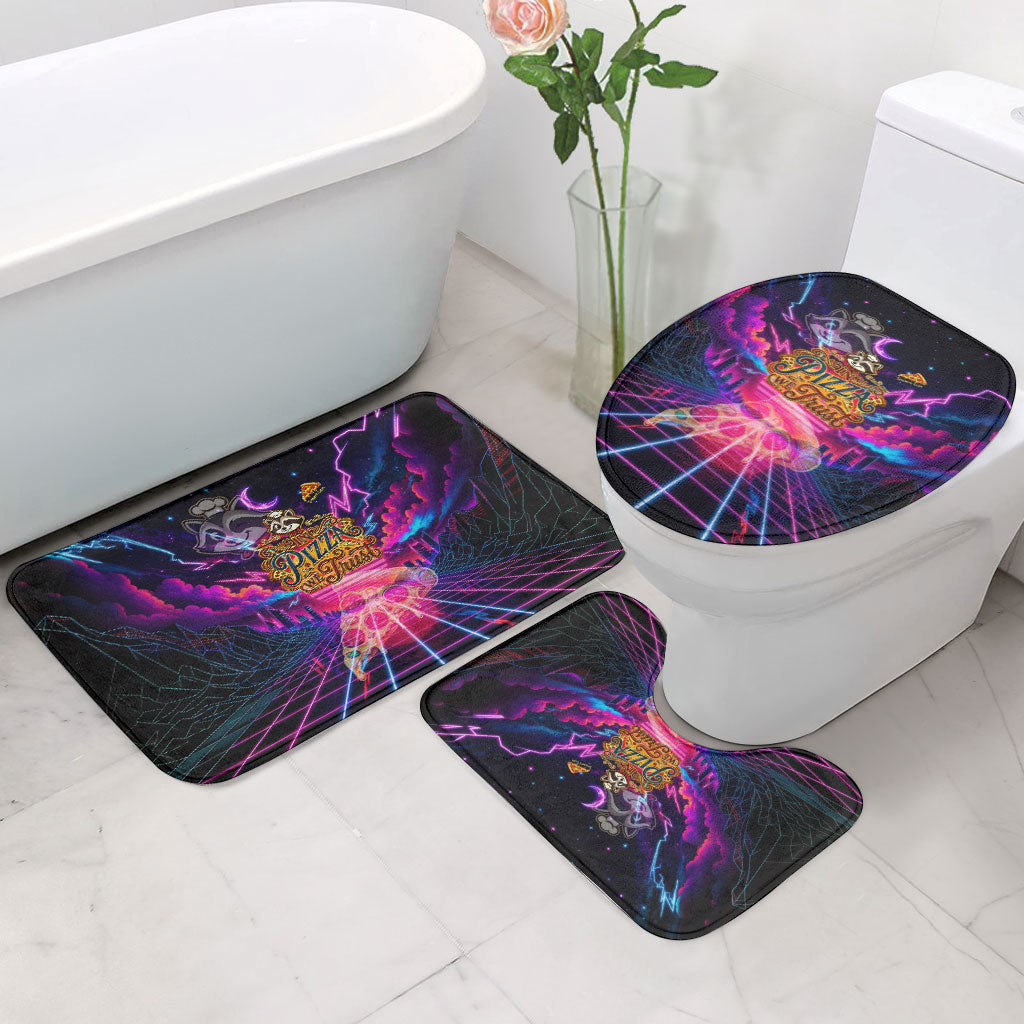Retro Raccoon Eating Pizza Bathroom Set 80s Synthwave Pizza Arcade Neon Gaming Aesthetic