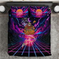 Retro Raccoon Eating Pizza Bedding Set 80s Synthwave Pizza Arcade Neon Gaming Aesthetic