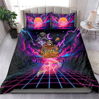 Retro Raccoon Eating Pizza Bedding Set 80s Synthwave Pizza Arcade Neon Gaming Aesthetic