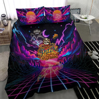 Retro Raccoon Eating Pizza Bedding Set 80s Synthwave Pizza Arcade Neon Gaming Aesthetic