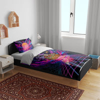 Retro Raccoon Eating Pizza Bedding Set 80s Synthwave Pizza Arcade Neon Gaming Aesthetic