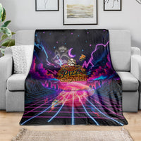 Retro Raccoon Eating Pizza Blanket 80s Synthwave Pizza Arcade Neon Gaming Aesthetic