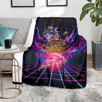 Retro Raccoon Eating Pizza Blanket 80s Synthwave Pizza Arcade Neon Gaming Aesthetic
