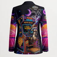 Retro Raccoon Eating Pizza Blazer 80s Synthwave Pizza Arcade Neon Gaming Aesthetic