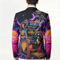 Retro Raccoon Eating Pizza Blazer 80s Synthwave Pizza Arcade Neon Gaming Aesthetic