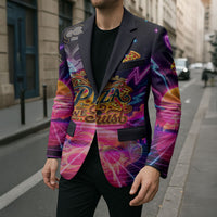 Retro Raccoon Eating Pizza Blazer 80s Synthwave Pizza Arcade Neon Gaming Aesthetic