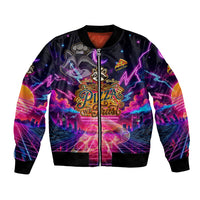 Retro Raccoon Eating Pizza Bomber Jacket 80s Synthwave Pizza Arcade Neon Gaming Aesthetic