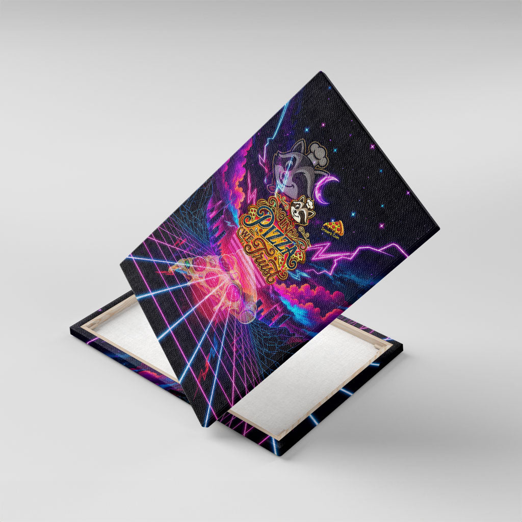 Retro Raccoon Eating Pizza Canvas Wall Art 80s Synthwave Pizza Arcade Neon Gaming Aesthetic
