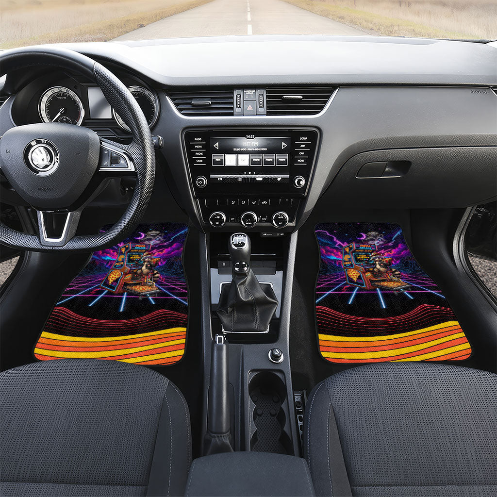 Retro Raccoon Eating Pizza Car Mats 80s Synthwave Pizza Arcade Neon Gaming Aesthetic