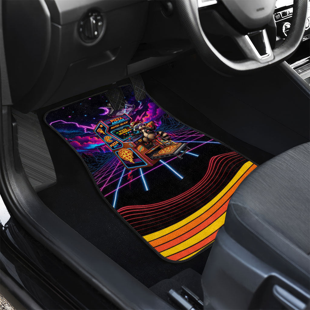 Retro Raccoon Eating Pizza Car Mats 80s Synthwave Pizza Arcade Neon Gaming Aesthetic