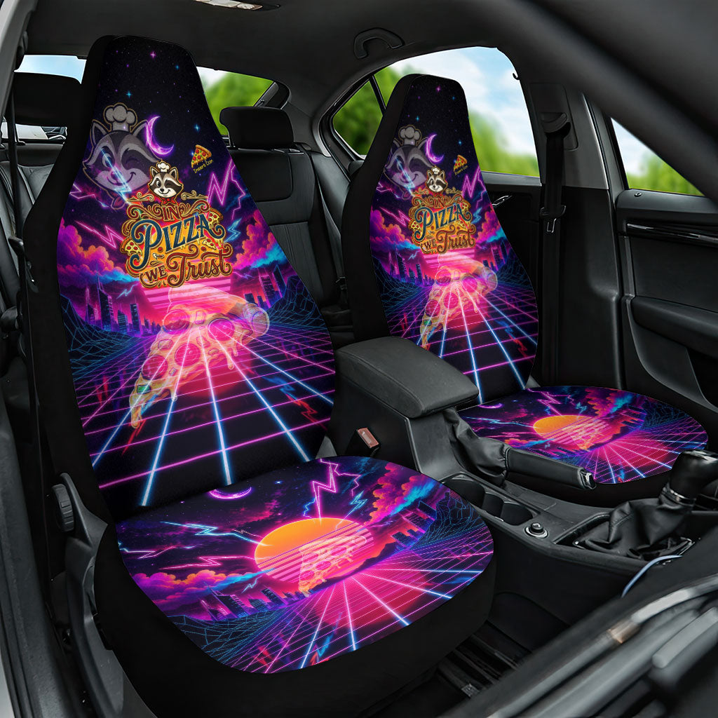 Retro Raccoon Eating Pizza Car Seat Cover 80s Synthwave Pizza Arcade Neon Gaming Aesthetic