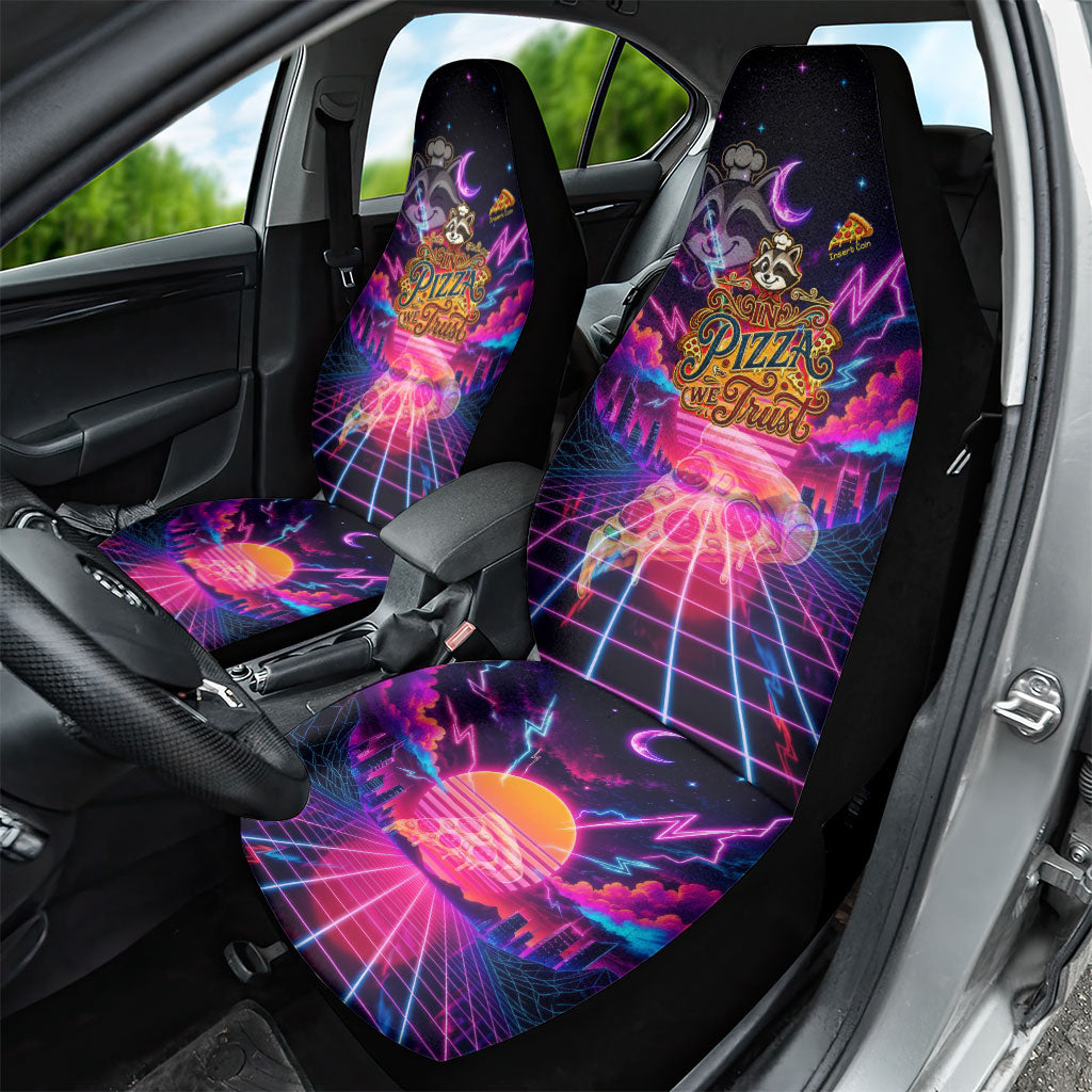 Retro Raccoon Eating Pizza Car Seat Cover 80s Synthwave Pizza Arcade Neon Gaming Aesthetic