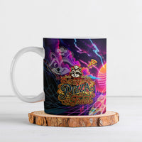 Retro Raccoon Eating Pizza Ceramic Mug 80s Synthwave Pizza Arcade Neon Gaming Aesthetic