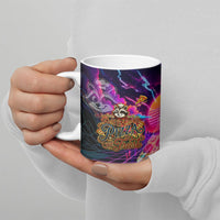 Retro Raccoon Eating Pizza Ceramic Mug 80s Synthwave Pizza Arcade Neon Gaming Aesthetic