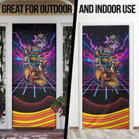 Retro Raccoon Eating Pizza Door Cover 80s Synthwave Pizza Arcade Neon Gaming Aesthetic
