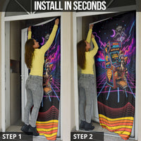 Retro Raccoon Eating Pizza Door Cover 80s Synthwave Pizza Arcade Neon Gaming Aesthetic