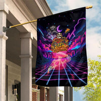 Retro Raccoon Eating Pizza Garden Flag 80s Synthwave Pizza Arcade Neon Gaming Aesthetic