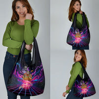 Retro Raccoon Eating Pizza Grocery Bag 80s Synthwave Pizza Arcade Neon Gaming Aesthetic