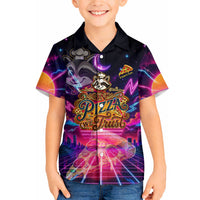 Retro Raccoon Eating Pizza Hawaiian Shirt 80s Synthwave Pizza Arcade Neon Gaming Aesthetic