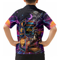 Retro Raccoon Eating Pizza Hawaiian Shirt 80s Synthwave Pizza Arcade Neon Gaming Aesthetic
