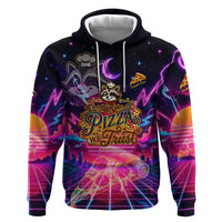 Retro Raccoon Eating Pizza Hoodie 80s Synthwave Pizza Arcade Neon Gaming Aesthetic