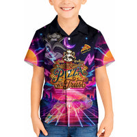 Retro Raccoon Eating Pizza Kid Hawaiian Shirt 80s Synthwave Pizza Arcade Neon Gaming Aesthetic