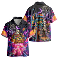 Retro Raccoon Eating Pizza Kid Hawaiian Shirt 80s Synthwave Pizza Arcade Neon Gaming Aesthetic