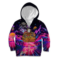 Retro Raccoon Eating Pizza Kid Hoodie 80s Synthwave Pizza Arcade Neon Gaming Aesthetic