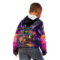 Retro Raccoon Eating Pizza Kid Hoodie 80s Synthwave Pizza Arcade Neon Gaming Aesthetic