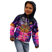 Retro Raccoon Eating Pizza Kid Hoodie 80s Synthwave Pizza Arcade Neon Gaming Aesthetic