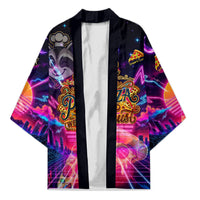 Retro Raccoon Eating Pizza Kimono 80s Synthwave Pizza Arcade Neon Gaming Aesthetic