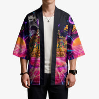 Retro Raccoon Eating Pizza Kimono 80s Synthwave Pizza Arcade Neon Gaming Aesthetic