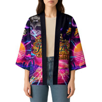 Retro Raccoon Eating Pizza Kimono 80s Synthwave Pizza Arcade Neon Gaming Aesthetic
