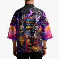 Retro Raccoon Eating Pizza Kimono 80s Synthwave Pizza Arcade Neon Gaming Aesthetic