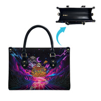 Retro Raccoon Eating Pizza Leather Bag 80s Synthwave Pizza Arcade Neon Gaming Aesthetic