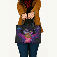 Retro Raccoon Eating Pizza Leather Bag 80s Synthwave Pizza Arcade Neon Gaming Aesthetic