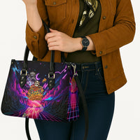 Retro Raccoon Eating Pizza Leather Bag 80s Synthwave Pizza Arcade Neon Gaming Aesthetic