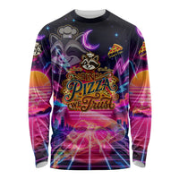 Retro Raccoon Eating Pizza Long Sleeve Shirt 80s Synthwave Pizza Arcade Neon Gaming Aesthetic